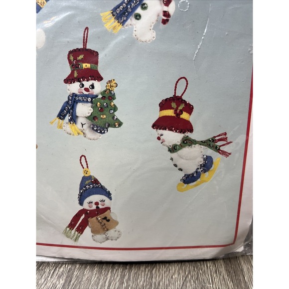 Bucilla Snowbabies Set of 6 Felt Ornament Christmas Snowmen Sets New Sealed - Picture 6 of 9